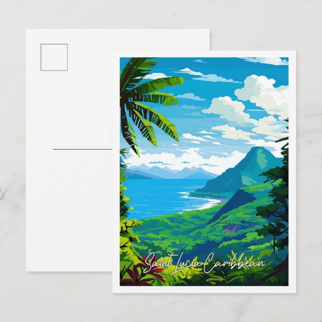 Saint Lucia Caribbean vintage travel illustration Postcard (Front/Back)