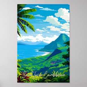 Saint Lucia Caribbean vintage travel illustration Poster