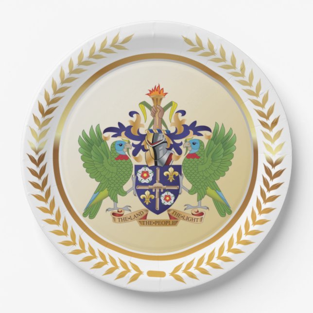 Saint Lucia Coat Of Arms Paper Plate (Front)