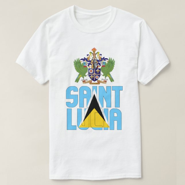 Saint Lucia Flag and Coat Of Arms Patriotic T-Shirt (Design Front)