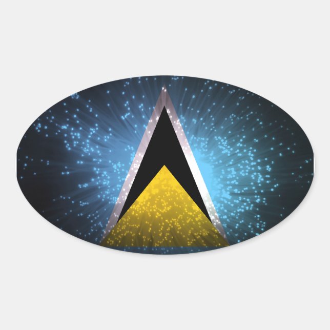 Saint Lucia Flag Firework Oval Sticker (Front)