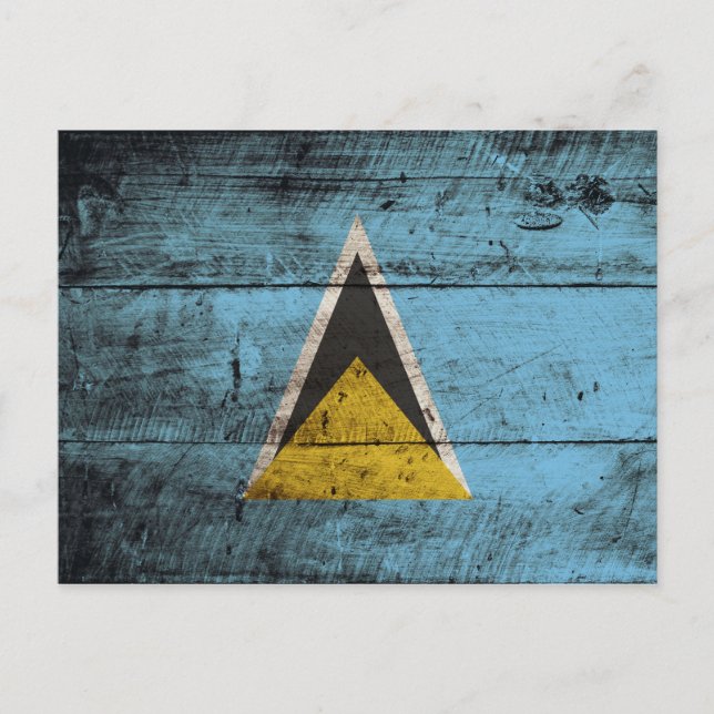 Saint Lucia Flag on Old Wood Grain Postcard (Front)