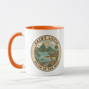 Saint Lucia Illustration Travel Art Badge Mug