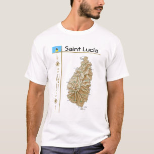Saint Lucia Map + Flag + Title T-Shirt