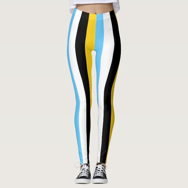 Saint Lucia National Flag Colours Vertical Striped Leggings (Front)