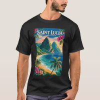 Saint Lucia Pitons Illustration Travel Art Vintage
