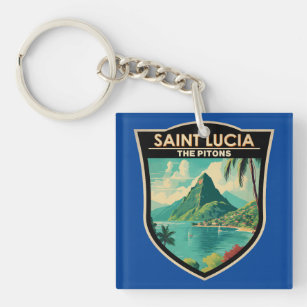Saint Lucia The Pitons Travel Art Vintage Key Ring