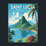 Saint Lucia The Pitons Travel Art Vintage Postcard<br><div class="desc">Saint Lucia The Pitons vector art design. The Pitons are two mountainous volcanic plugs,  volcanic spires,  located in Saint Lucia.</div>