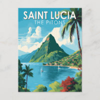 Saint Lucia The Pitons Travel Art Vintage