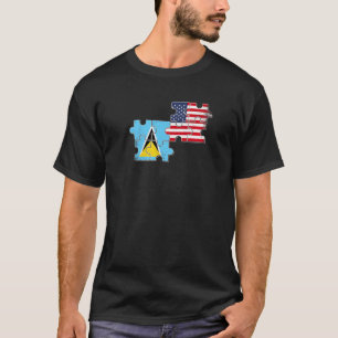 Saint Lucia USA Saint Lucian American Flag T-Shirt