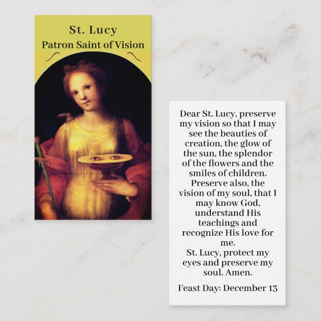 Saint Lucy Customisable Prayer Card (Front/Back)