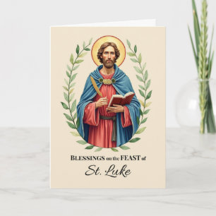 Saint Luke Feast Day Blessings Leafy Wreath Card