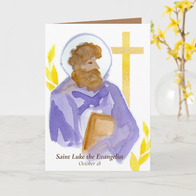 Saint Luke Feast Day October 18 Catholic Card (Yellow Flower)
