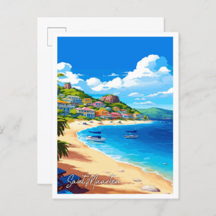 Saint Maarten vintage travel illustration Postcard