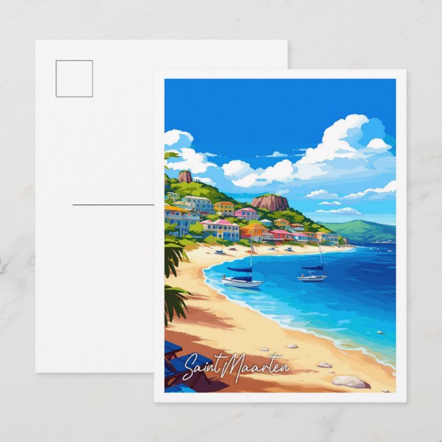 Saint Maarten vintage travel illustration Postcard (Front/Back)