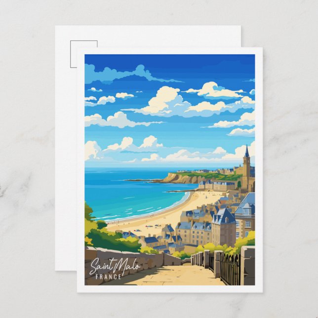 Saint Malo France vintage travel illustration Postcard (Front/Back)