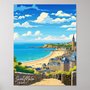Saint Malo France vintage travel illustration Poster