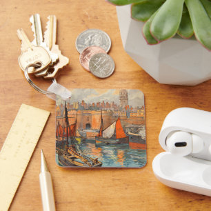 Saint Malo, France, Vintage Travel Poster Art Key Ring