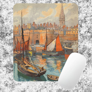 Saint Malo, France, Vintage Travel Poster Art Mouse Mat