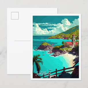 Saint Martin Caribbean Travel Vintage Illustration Postcard