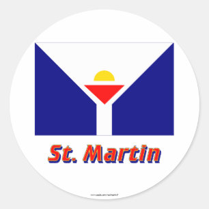 Saint Martin Flag with Name Classic Round Sticker