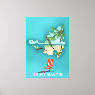 Saint Martin Illustrated map. Canvas Print