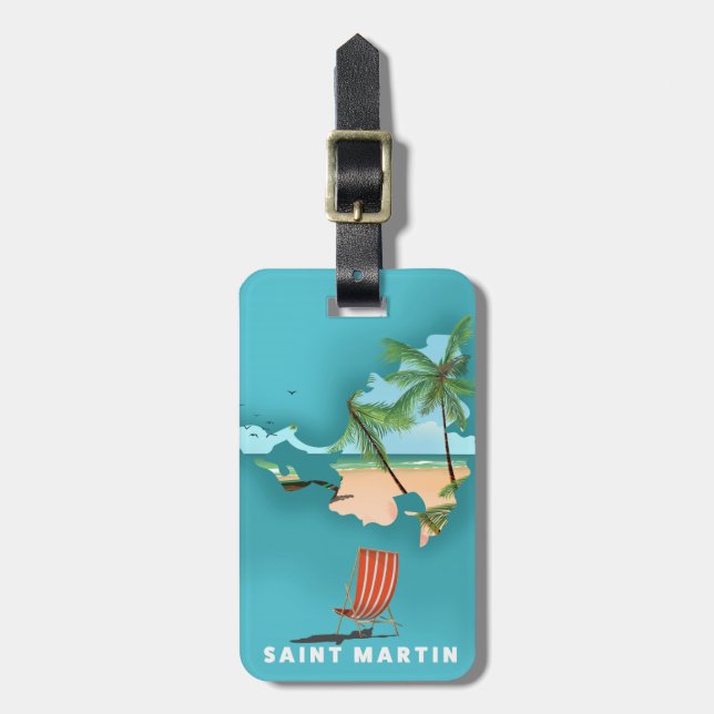 Saint Martin Illustrated map. Luggage Tag (Front Vertical)