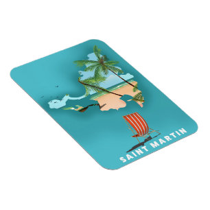 Saint Martin Illustrated map. Magnet