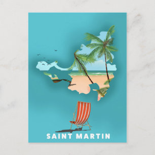 Saint Martin Illustrated map. Postcard