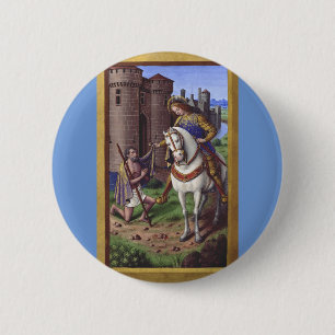 Saint Martin of Tours cutting his cloak in two 6 Cm Round Badge