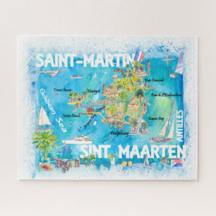 Saint-Martin Sint Maarten Antilles Travel Map Jigsaw Puzzle