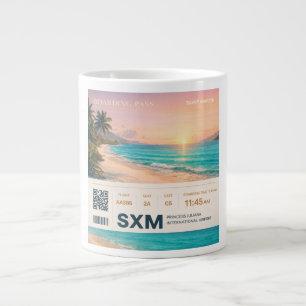 Saint Martin SXM Boarding Pass Sunset Large Coffee Mug