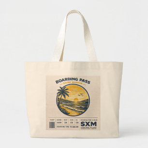 Saint Martin SXM Vintage Travel Logo Large Tote Bag