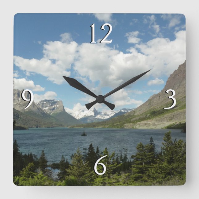 Saint Mary Lake II at Glacier National Park Square Wall Clock (Front)