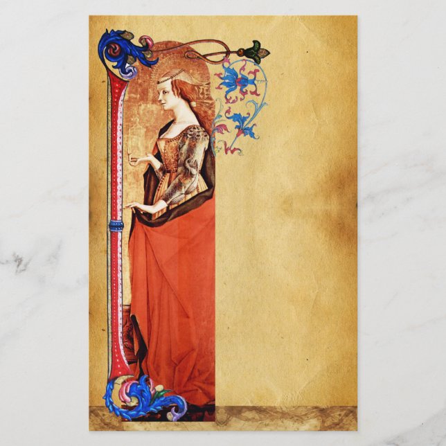 SAINT MARY MAGDALENE FLORENTINE FLORAL PARCHMENT STATIONERY (Front)