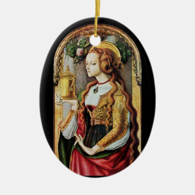 SAINT MARY MAGDALENE , Parchment Ceramic Tree Decoration (Front)