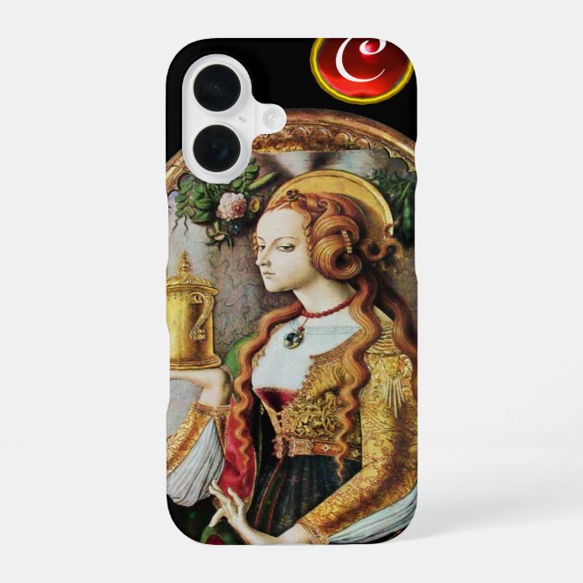 SAINT MARY MAGDALENE  Ruby Gem Monogram ,Black iPhone 16 Case (Back)