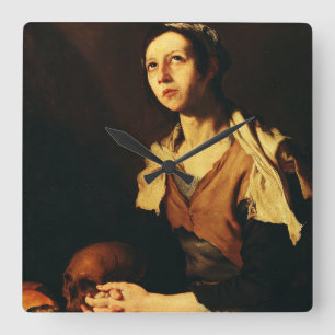 Saint Mary of Egypt by Jusepe de Ribera Square Wall Clock