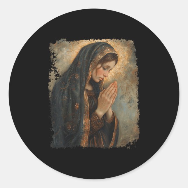 Saint Mary Praying Mother Of Jesus  Classic Round Sticker (Front)