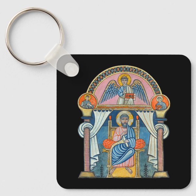 Saint Matthew Mediaeval Manuscript Art Key Ring (Front)