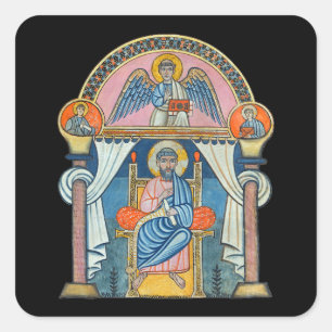 Saint Matthew Mediaeval Manuscript Art Square Sticker