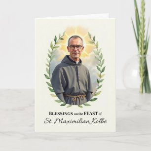 Saint Maximilian Kolby Feast Day Blessings Wreath Card