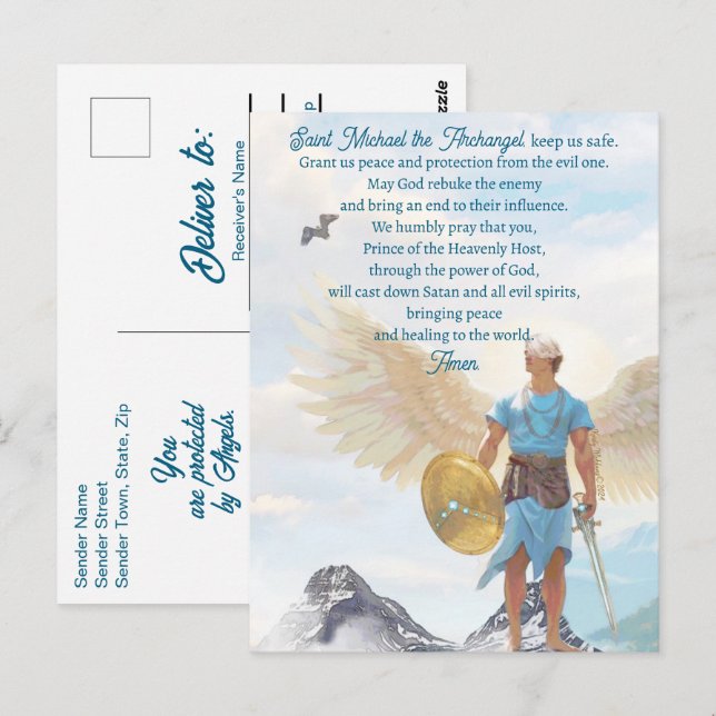 Saint Michael Archangel Protection Modern Prayer Postcard (Front/Back)