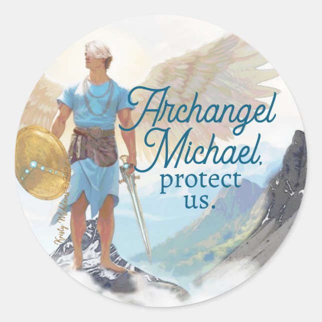 Saint Michael Archangel Protection Protect Us Classic Round Sticker (Front)