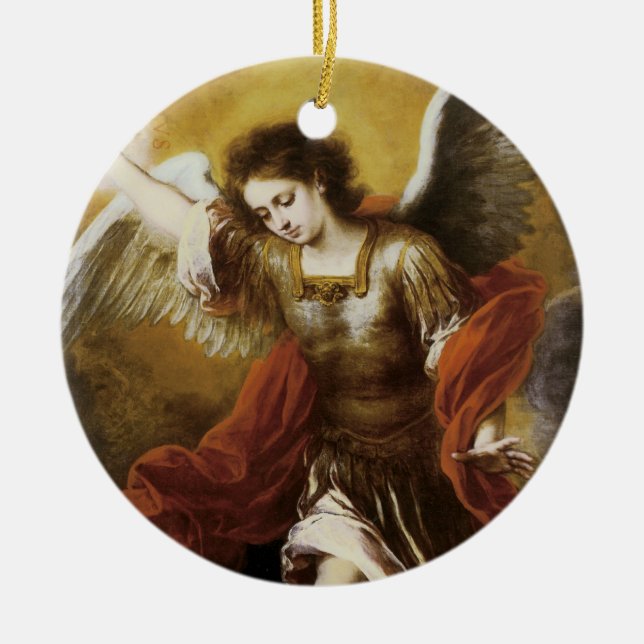 Saint Michael by Murillo Ceramic Tree Decoration (Front)