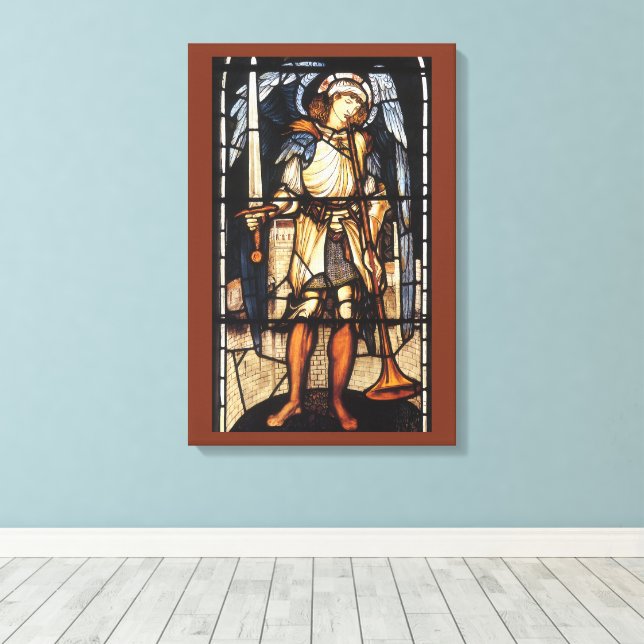 Saint Michael by Sir Edward Coley Burne-Jones Canvas Print (Insitu(Wood Floor))