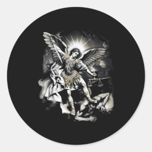 Saint Michael Defeating Satan Archangel Warrior  Classic Round Sticker