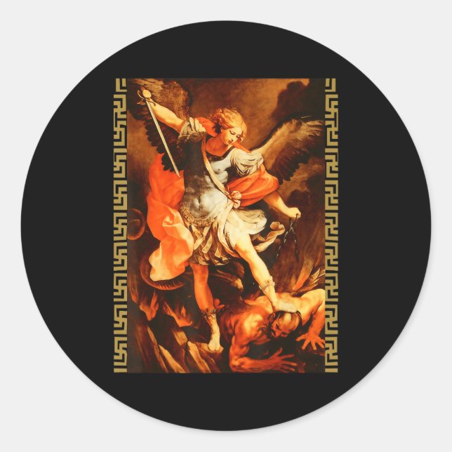Saint Michael Defeating Satan Archangel Warrior  Classic Round Sticker (Front)