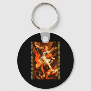 Saint Michael Defeating Satan Archangel Warrior Key Ring