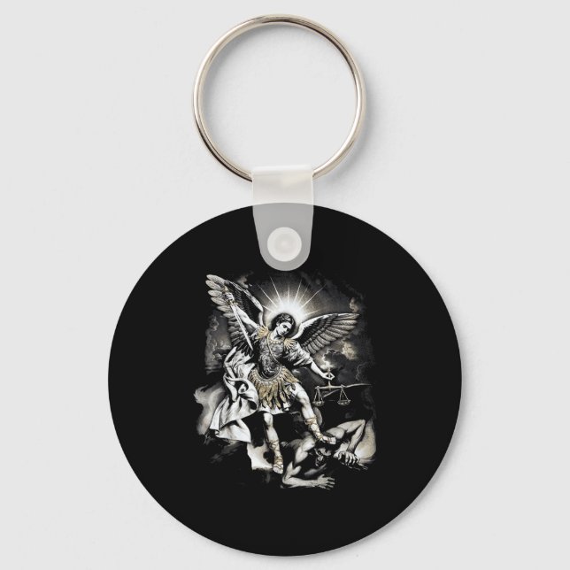 Saint Michael Defeating Satan Archangel Warrior  Key Ring (Front)